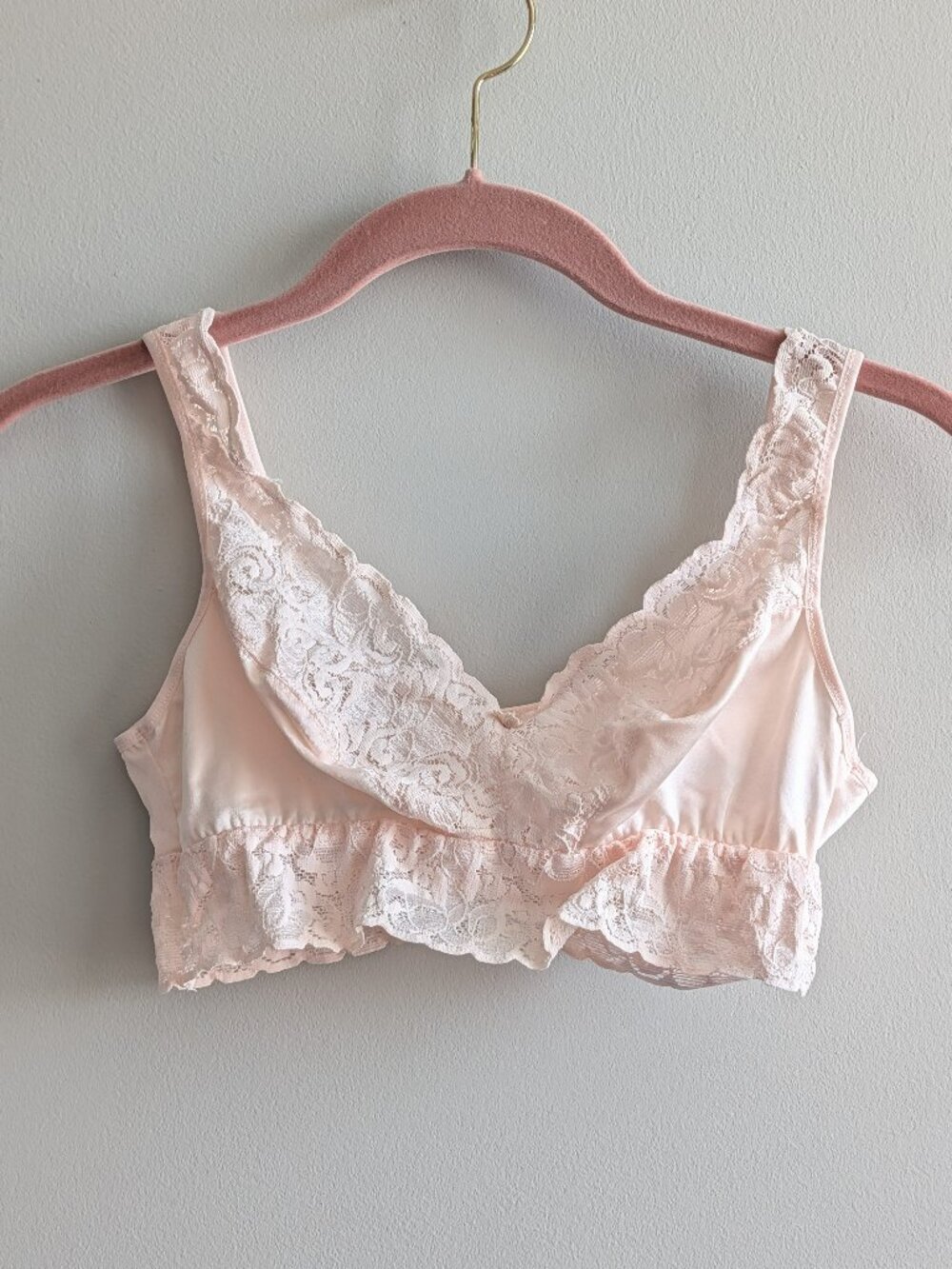 Vintage Flexees Bra Style # 1844 M-34 Medium 34 Pale Pink Lace *Blue Transfer*